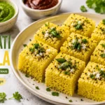 Soft and fluffy authentic Gujarati Dhokla served with green chutney